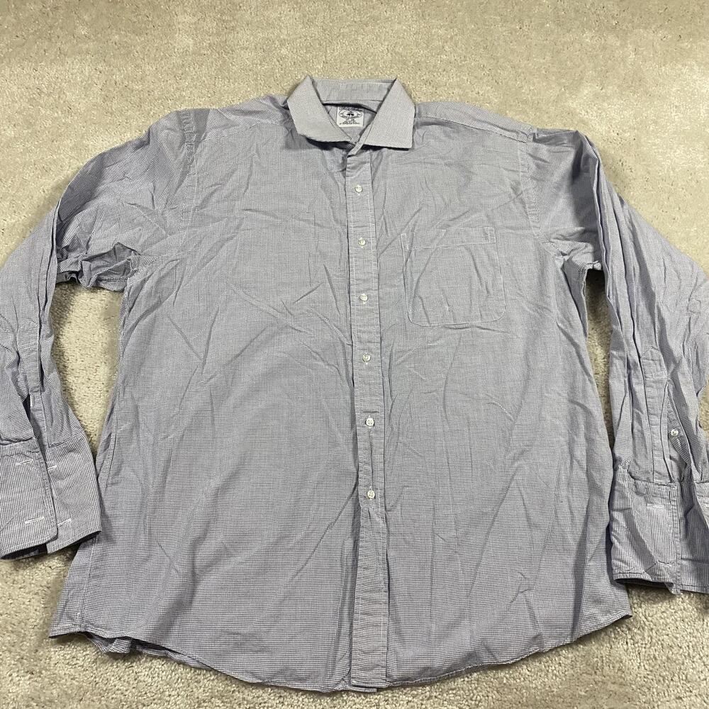 Brooks Brothers Shirt Mens XL Blue White Micro Check Gingham Dress Long Sleeve